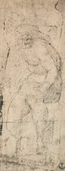 Männlicher Akt, Studie von Michelangelo. Gabinetto dei Disegni e delle Stampe, Uffizien, Florenz
